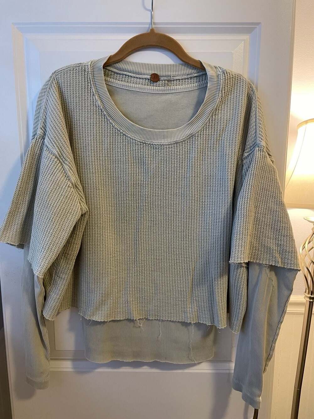 Free People FP One Layered Waffle Knit Thermal Top Sage Green Size S/P